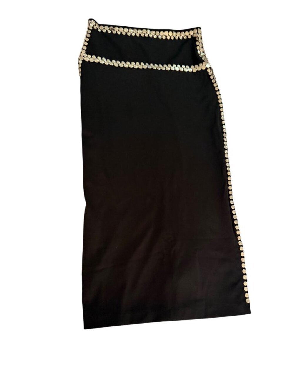 Norma Kamali Womens Silver Studded Midi Skirt Size Medium Black Pull On Casual